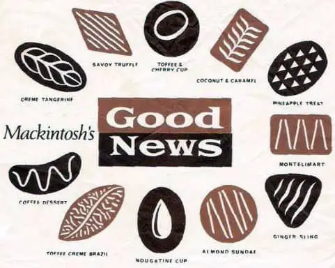 inside diagram of the chocolates found in the box of Mackintosh's Good News