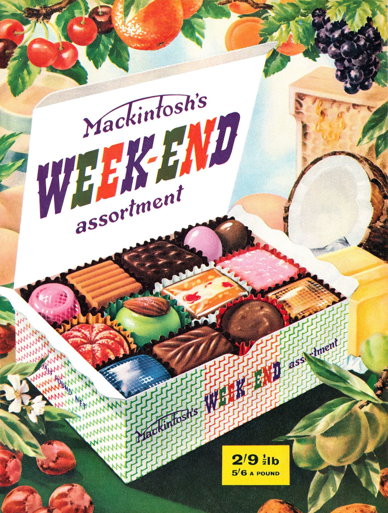 an old ad for Mackintosh's Week-End